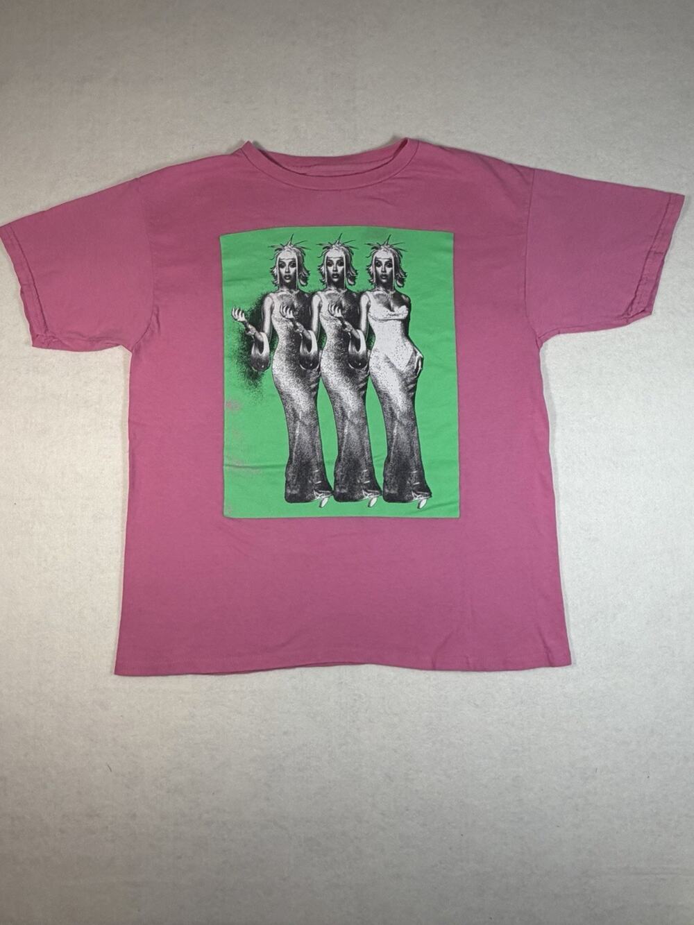 Doja Cat T Shirt Pink Green Graphic Tee Women’s L Concert Rap Hip Hop Y2K Style